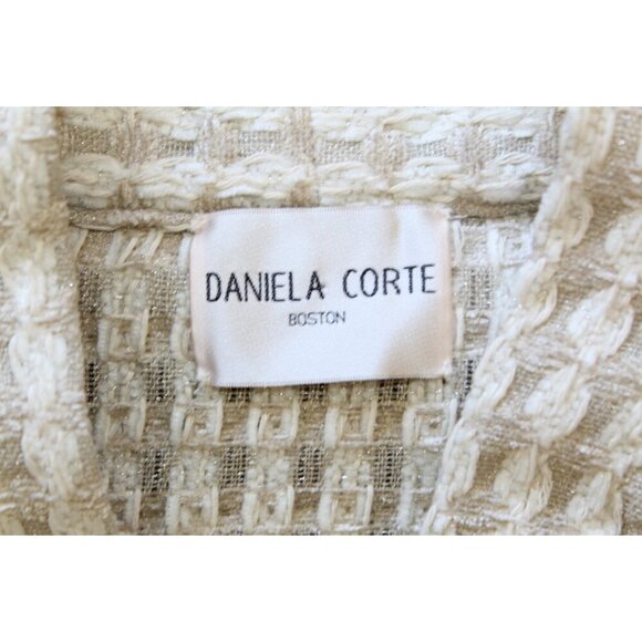 Daniela Corte Waffle Open Front Cardigan Size Medium Tie Waist Metallic USA Knit - Picture 6 of 8